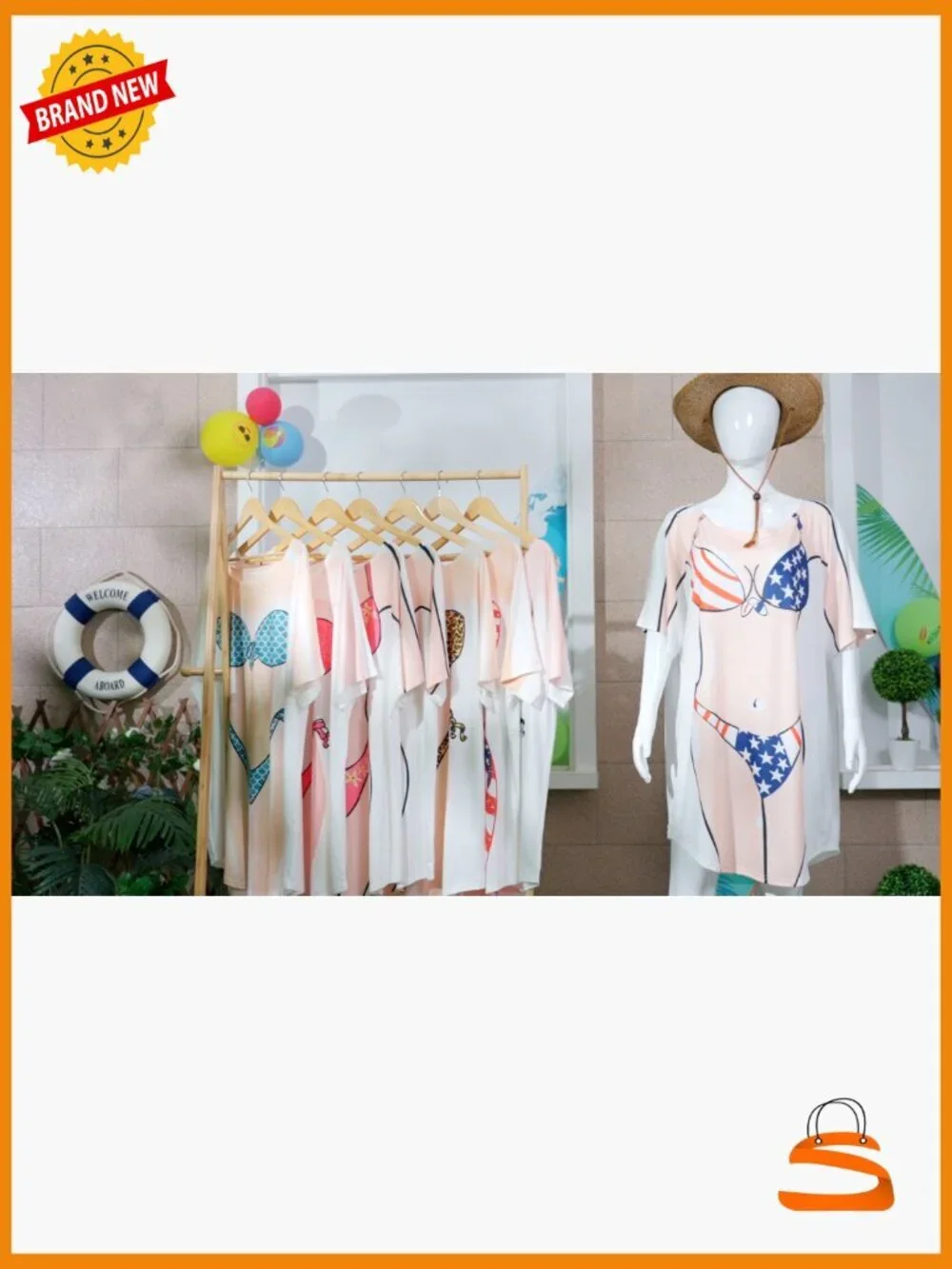 Large Cotton Bikini Cover Up Dress 8-Pack Baggy T-Shirt Style Swimwear